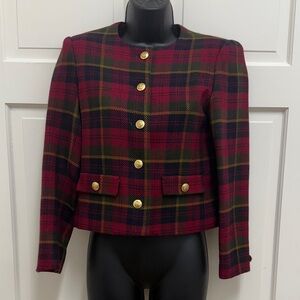 Elegant Plaid Blazer with Gold Accents